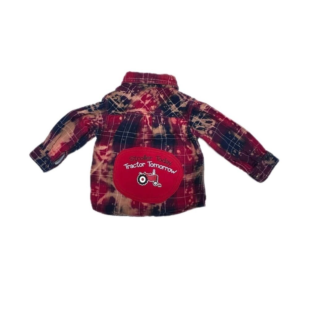 Farmall Tractor kid upcycle snap button long sleeve bleach wash toddler